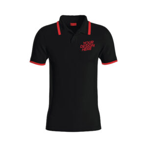 Black Basic Pro Performance DryFit Collar T-shirt With Red Tipping